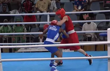 Janet Acquah (Blue) has won bronze in the women's minimum weight (48kg) contest at the ongoing African Games.