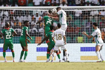 Baghdad Bounedjah (CR) scores his second equaliser for Algeria in an Africa Cup of Nations draw with Burkina Faso