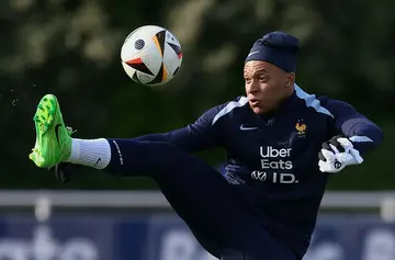 Kylian Mbappe in training with the France team at their Clairefontaine base last week