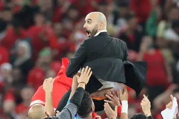 Morocco celebrate their win against Portugal in the World Cup quarter-finals