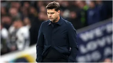 Mauricio Pochettino looks dejected during the Premier League match between Tottenham Hotspur and Chelsea FC at Tottenham Hotspur Stadium. Photo by Alex Pantling.