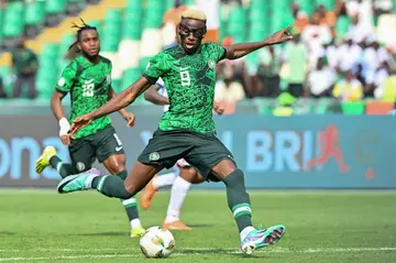 Nigeria's Victor Osimhen shoots but fails to score against Equatorial Guinea