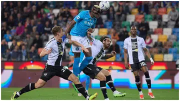 Victor Osimhen scored for Napoli against Udinese at the Stadio Friuli on May 6, Italy. Photo: Emmanuele Ciancaglini.