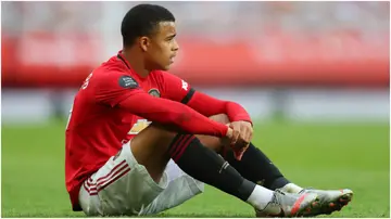 Mason Greenwood looks dejected following the Premier League match between Manchester United and West Ham United at Old Trafford. Photo by Catherine Ivill.