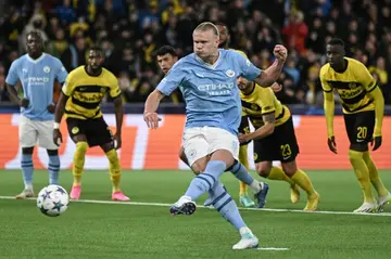 Manchester City's Erling Haaland scores a penalty against Young Boys