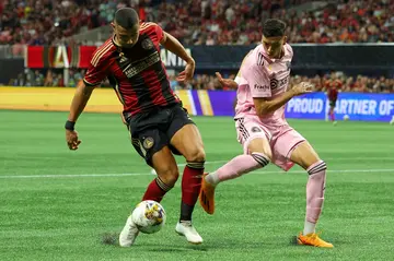 Atlanta United's Giorgos Giakoumakis (L) was voted Major League Soccer's Newcomer of the Year for 2023 over runner-up Lionel Messi of Inter Miami