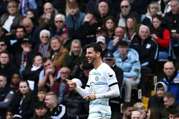 Mason Mount celebrates his second goal for Chelsea against Aston Villa