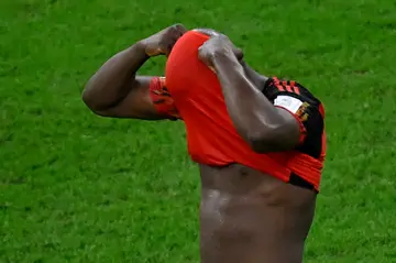 Belgium forward Romelu Lukaku reacts after missing a chance in the World Cup match against Croatia