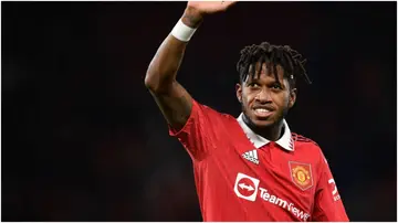 Fred waves to fans at the end of the English League Cup fourth-round football match between Manchester United and Burnley at Old Trafford. Photo by Oli Scarff.