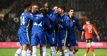 Romelu Lukaku of Chelsea celebrates with teammates after scoring their team's third goal during the Emirates FA Cup Fifth Round match (Photo by Michael Regan/Getty Images)