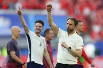 Gareth Southgate celebrates after England qualified for the Euro 2024 semi-finals with a penalty shoot-out victory over Switzerland