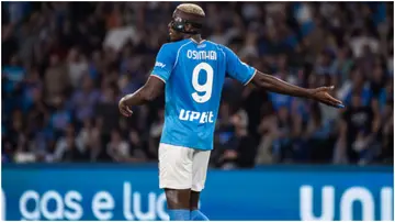 Victor Osimhen celebrates after scoring during the Serie A TIM match between SSC Napoli and Udinese Calcio. Photo by Ivan Romano.