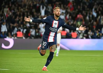 Neymar celebrates after opening the scoring for PSG against Marseille