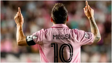 Inter Miami forward Lionel Messi celebrates after scoring against Orlando City during the Leagues Cup. Photo: Matias J. Ocner.