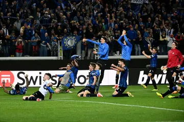 Atalanta's players celebrate after reaching the club's first ever European final