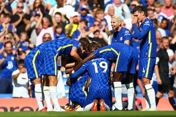 Chelsea players celebrate after scoring against Crystal Palace. Photo: Getty Images.