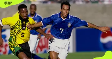 Brazil's Edmundo (right) in action.