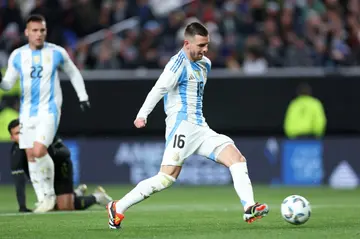 Argentina midfielder Giovani Lo Celso scores a goal in a 3-0 victory over El Salvador in an international football friendly in Philadelphia