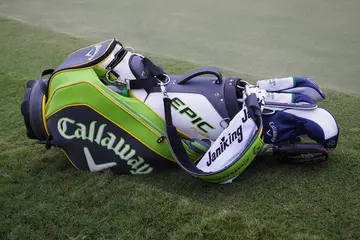 The golf bag of Kevin Kisner during the TOUR Championship on August 25, 2019, at the Eastlake Golf Club in Atlanta, GA.