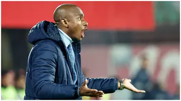 Mamelodi Sundowns coach, Rulani Mokwena, reacts during a past CAF Champions League group match. Photo: Khaled Desouki.