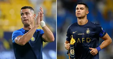 Cristiano Ronaldo applauds the fans and sprints during recent games for Al-Nassr in the Saudi Pro League.