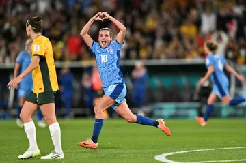 England midfielder Ella Toone celebrates after scoring against Australia