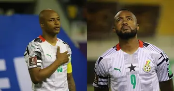 Jordan and Andre Ayew during the game against South Africa. SOURCE: Twitter/ @Team_GhanaMen