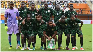 Nigeria's players pose for a team photo ahead of the FIFA 2026 World Cup qualifiers group C football match against Benin at the Felix Houphouet-Boigny stadium on June 10, 2024. Photo: Issouf Sanogo.