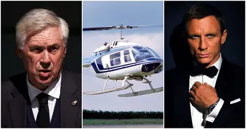 Carlo Ancelotti, James Bond, helicopter, Alexander Pato