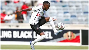 Justin Shonga in action for Orlando Pirates during the Nedbank Cup Last 32 football match against Bidvest Wits. Photo: Phill Magakoe. 