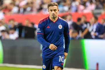 Xherdan Shaqiri of Chicago Fire during a game against Inter Miami CF at Soldier Field on October 4, 2023, in Chicago, Illinois