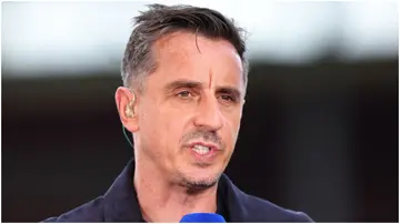 Gary Neville working for Sky Sports during the Premier League match between Burnley FC and Manchester City at Turf Moor. Photo by Robbie Jay Barratt.