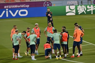 Brazil players in training in Doha on Tuesday as they prepare for their World Cup quarter-final against Croatia