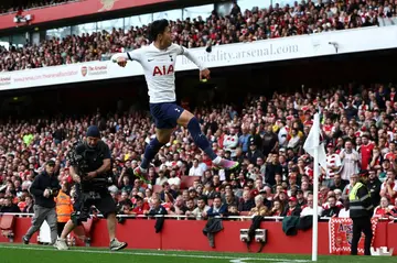 Tottenham's Son Heung-min celebrates scoring against Arsenal