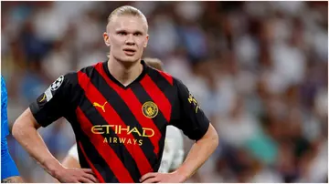 Erling Haaland of Manchester City looks on during the UEFA Champions League semi-final first leg match between Real Madrid and Manchester City. Photo by Manuel Reino Berengui.