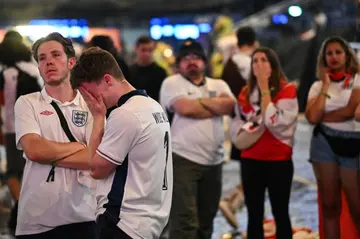 England fans at the O2 Arena in London react to their team's Euro 2024 defeat