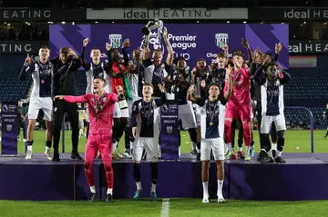 The trophy is presented to the winners of the Premier League Cup, West Bromwich Albion