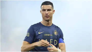 Cristiano Ronaldo looks on prior to the Saudi Pro League match between Al-Taawoun and Al-Nassr at King Abdullah Sport City Stadium. Photo by Yasser Bakhsh.