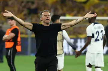 PSG coach Luis Enrique reacts at the end of his side's 1-0 defeat by Borussia Dortmund in the first leg of their Champions League semi-final on Wednesday