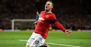 Wayne Rooney celebrates after scoring a goal for Man United vs Arsenal at Old Trafford back in March 2015. Photo by Laurence Griffiths.