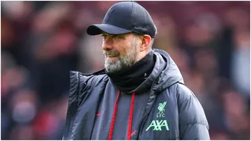 Jurgen Klopp looks on during the Emirates FA Cup Quarter-Final fixture between Manchester United and Liverpool at Old Trafford. Photo by Robbie Jay Barratt.