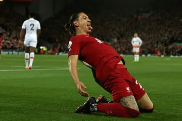 Liverpool's Darwin Nunez celebrates after scoring against West Ham