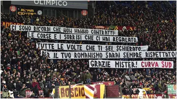Fans displayed banners in honour of Jose Mourinho during Roma's game against Verona.