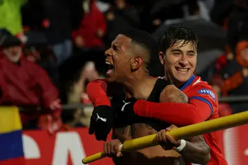 Savio celebrates after scoring during Girona's 3-0 win against Rayo Vallecano