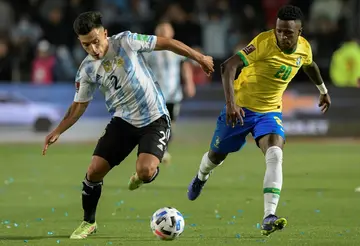 International star: Argentina's Lisandro Martinez (left) in action against Brazil