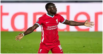 Sadio Mane reacts during the UEFA Champions League match between Real Madrid v Liverpool at the Estadio Alfredo Di Stefano. Photo by David S. Bustamante.