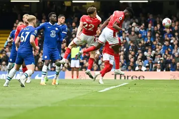 Taiwo Awoniyi (right) scored twice to secure Nottingham Forest a 2-2 draw at Chelsea