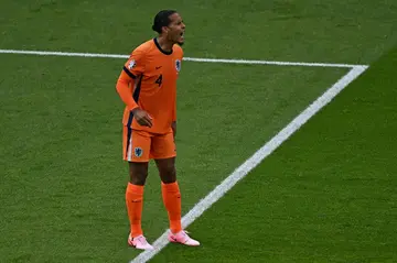 Virgil van Dijk shouts during Netherlands' 3-2 defeat to Austria in their Euro 2024 Group D match