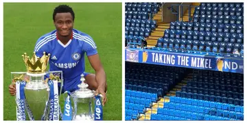Mikel becomes the latest former Chelsea star to have his banner unveiled at Stamford Bridge