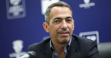 Youri Djorkaeff during a press conference.